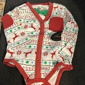 Littlest Prince Couture holiday themed bodysuit. Elbow patches. 24 mo. NWT.